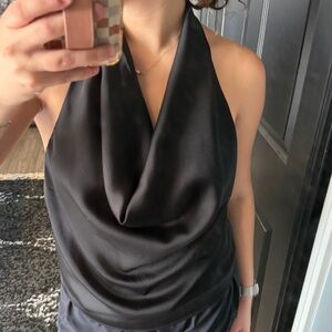 glam Black Satin Halter Top